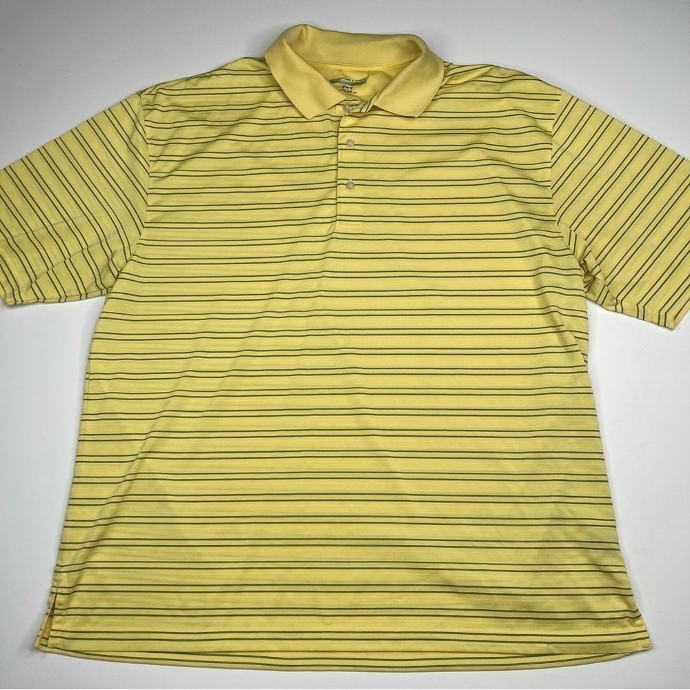 Roundtree & Yorke Polo Shirt Yellow Striped Golf Summer Spring Office Resort 2XT
